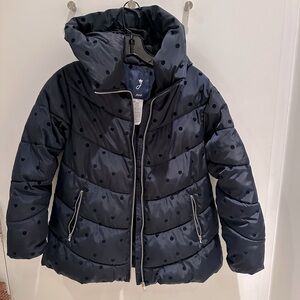 Jacadi girls puffer parka in navy dots size 12a